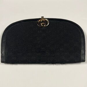Gucci Vintage Black Double GG Canvas and Leather Bifold Clutch Bag